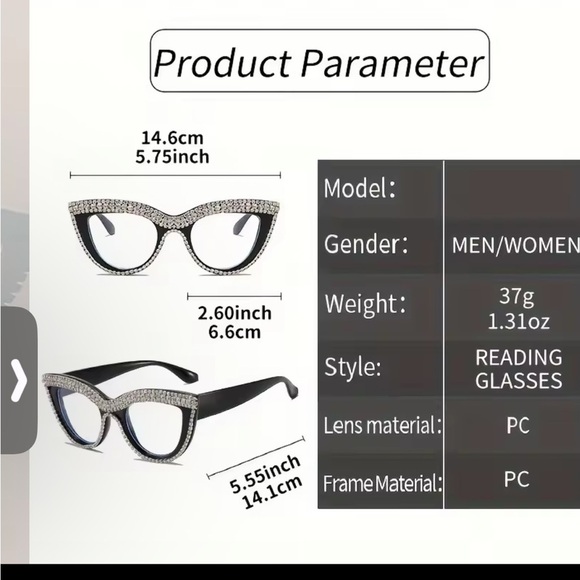 Black Rhinestone Cat Eye Reading Glasses
